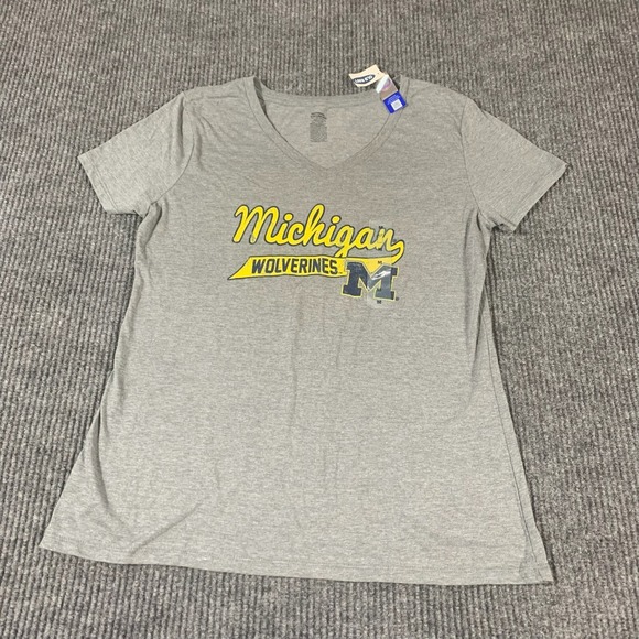 Jackets & Blazers - Michigan Wolverines T Shirt Womens Medium Gray Spell Out Script NCAA College NWT